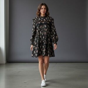 Pilcro Anthropologie NWT Large Long Sleeve Mock Neck Swing Mini Dress Floral